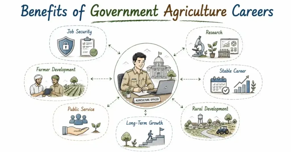 Benefits of government agriculture jobs including stability and career growth. | FLM | FrontlinesEduTech |