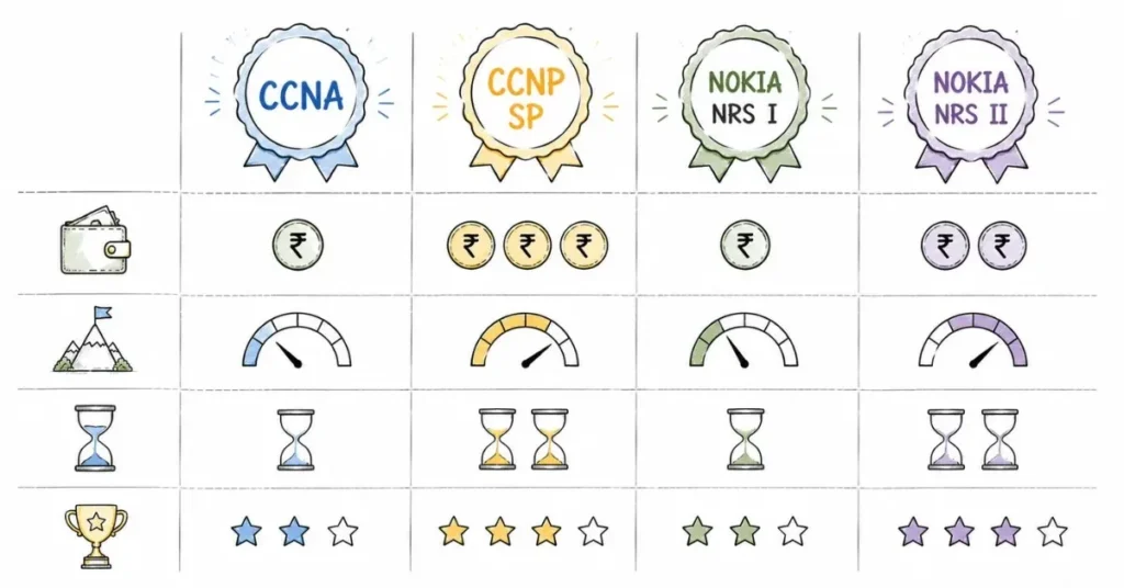 telecom cert comparison chart