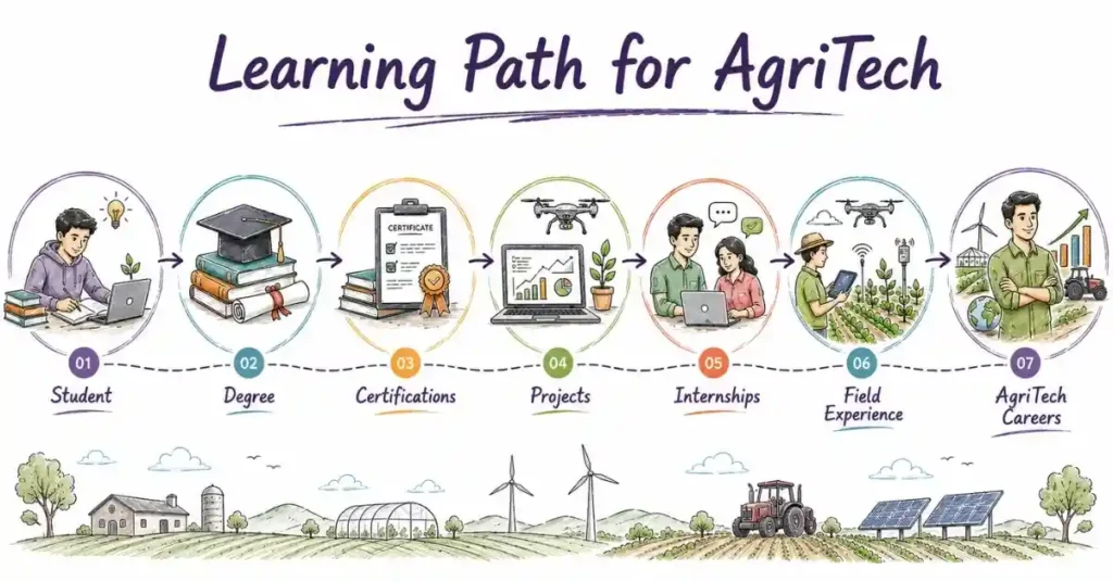 AgriTech Career Guide showing education and certification roadmap. | FLM | FrontlinesEduTech |