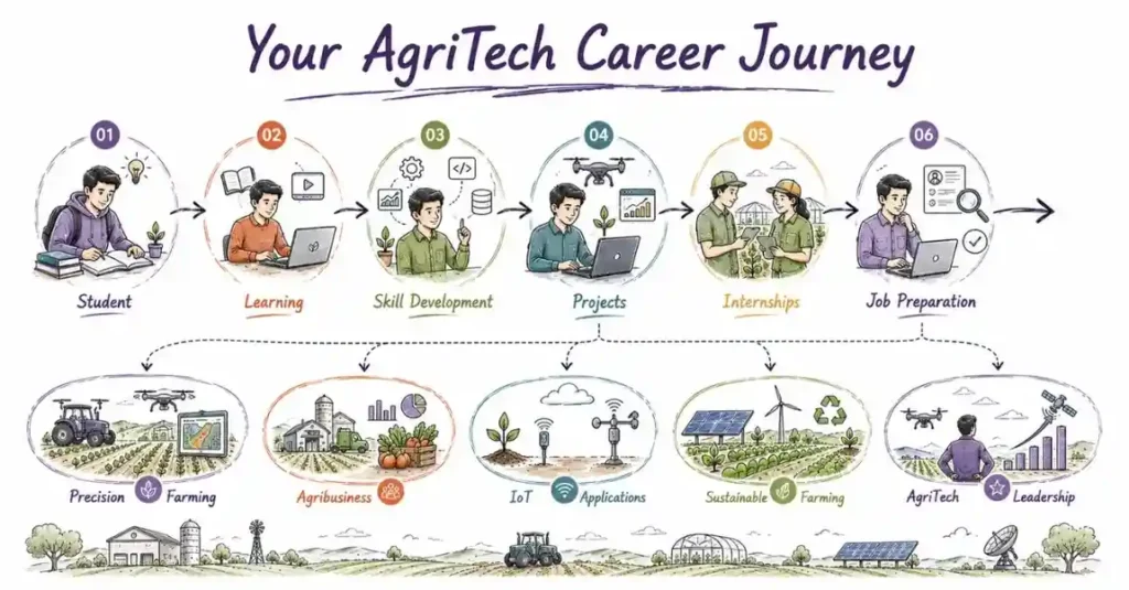 AgriTech Career Guide showing the complete career roadmap. | FLM | FrontlinesEduTech |